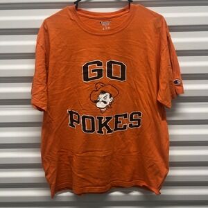 Champion Mens Oklahoma State Go Pokes T-Shirt Large Orange Cotton OSU Cowboys